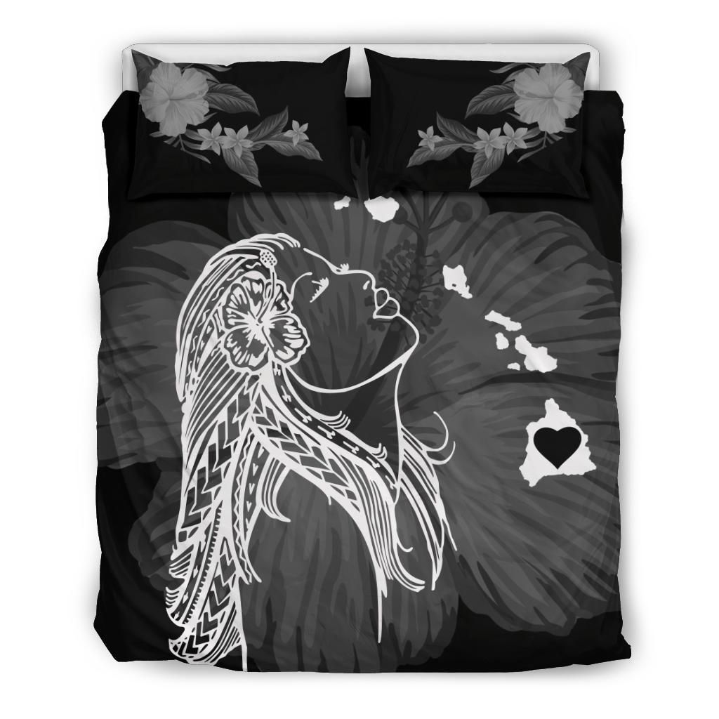 Hawaiian Map Heart Hula Girl Hibiscus Polynesian Bedding Set