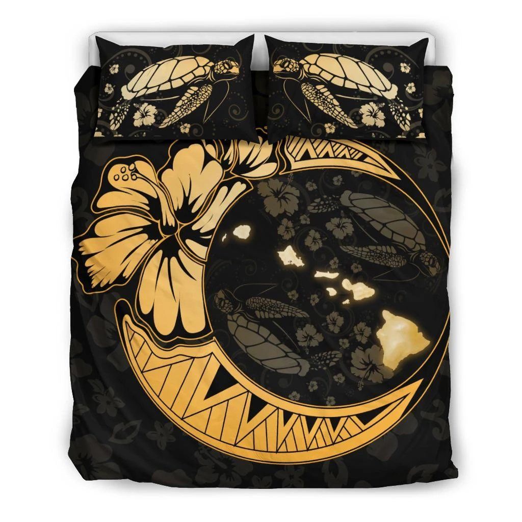 Hawaiian Map Hibiscus Turtle On The Moon Polynesian Bedding Set
