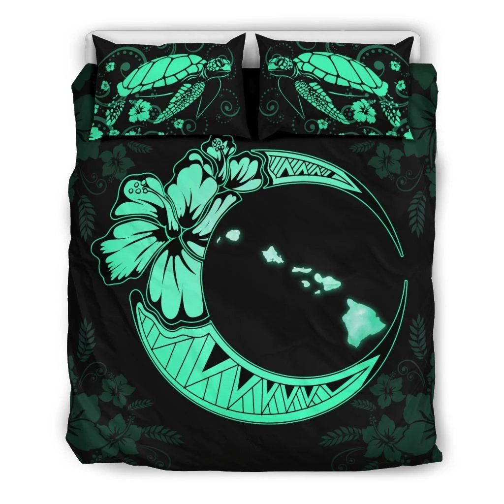 Hawaiian Map Hibiscus Turtle Polynesian Moon Bedding Set