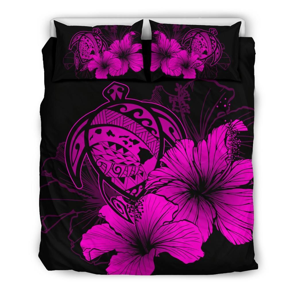 Hawaiian Map Hibiscus Turtle Polynesian Pink Bedding Set