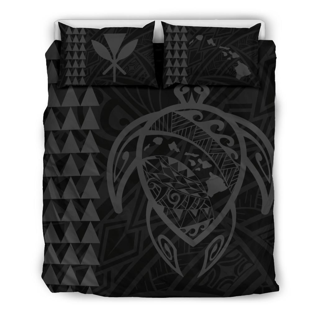 Hawaiian Map Kakau Turtle Kanaka Polynesian Grey Bedding Set