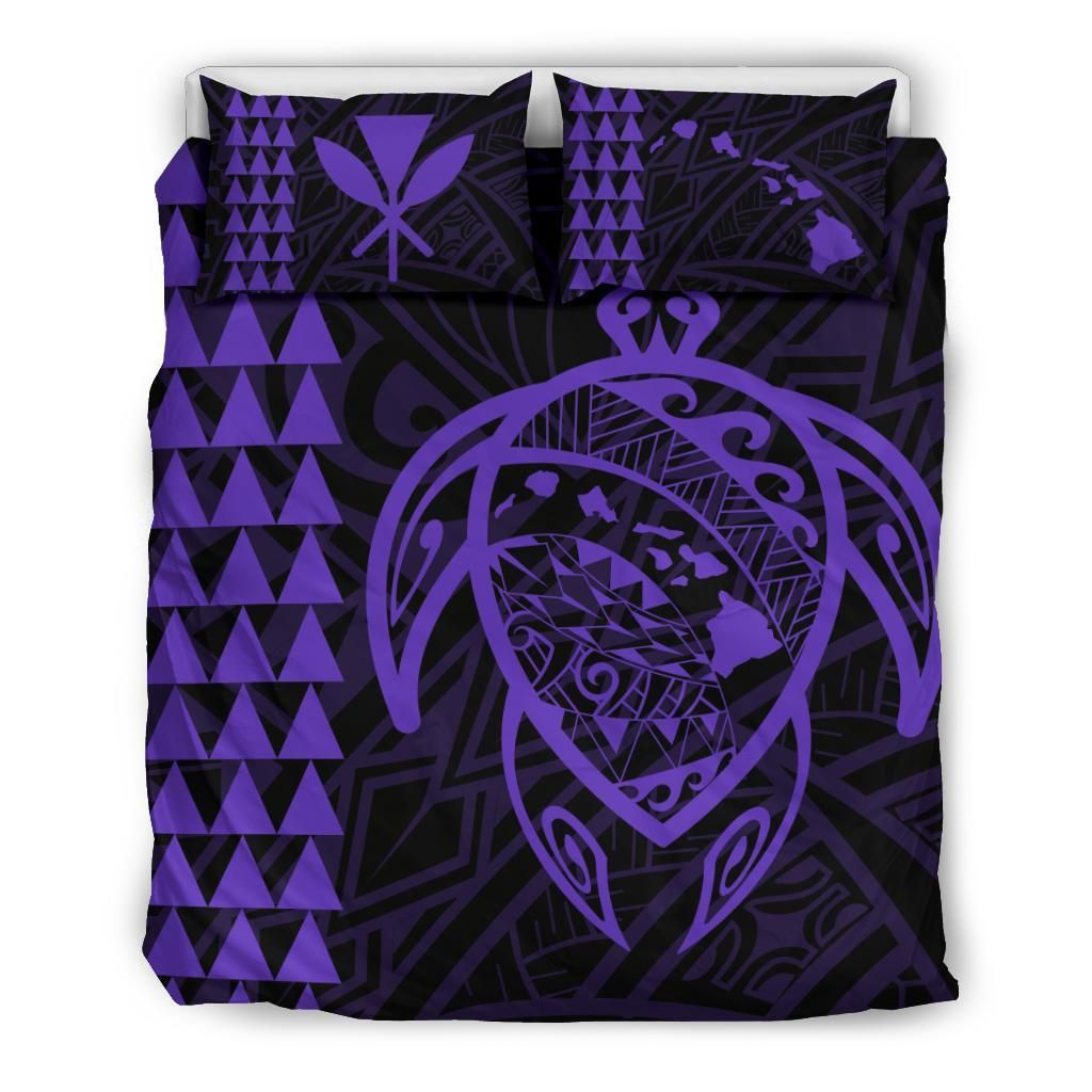 Hawaiian Map Kakau Turtle Kanaka Polynesian Purple Bedding Set