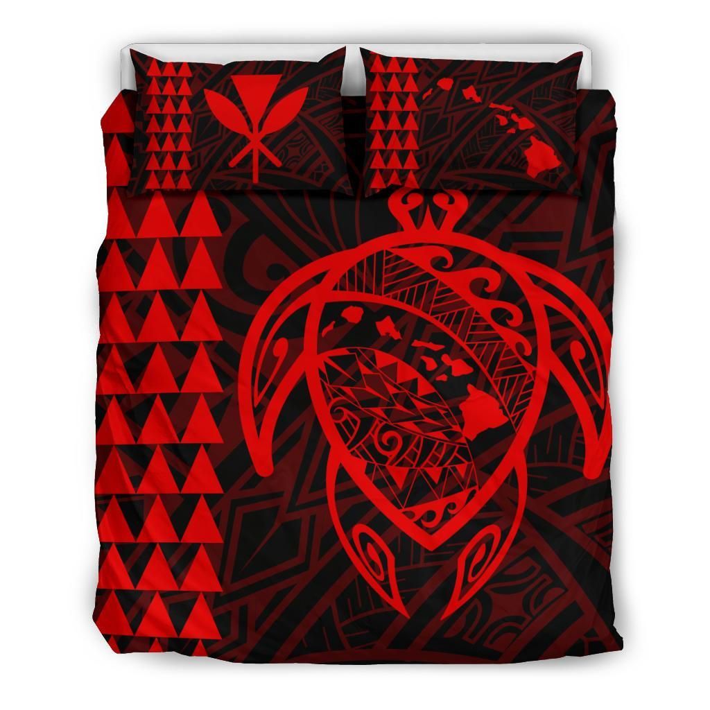 Hawaiian Map Kakau Turtle Kanaka Polynesian Red Bedding Set