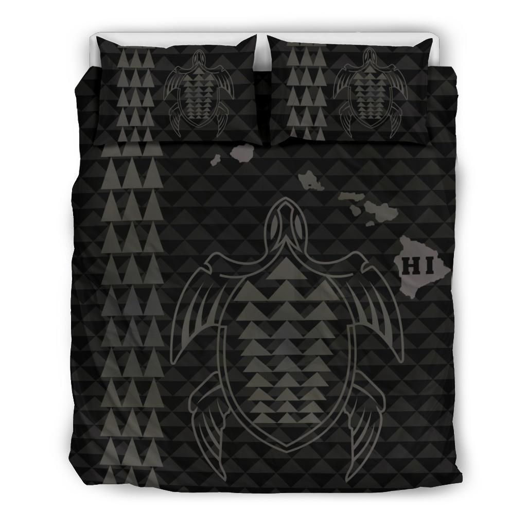 Hawaiian Map Kakau Turtle Polynesian Grey Bedding Set