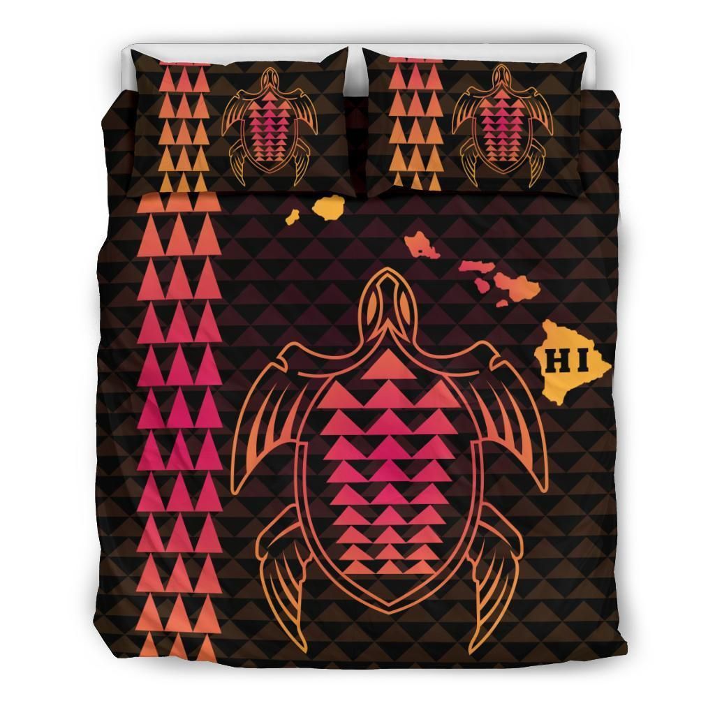 Hawaiian Map Kakau Turtle Polynesian Orange Bedding Set