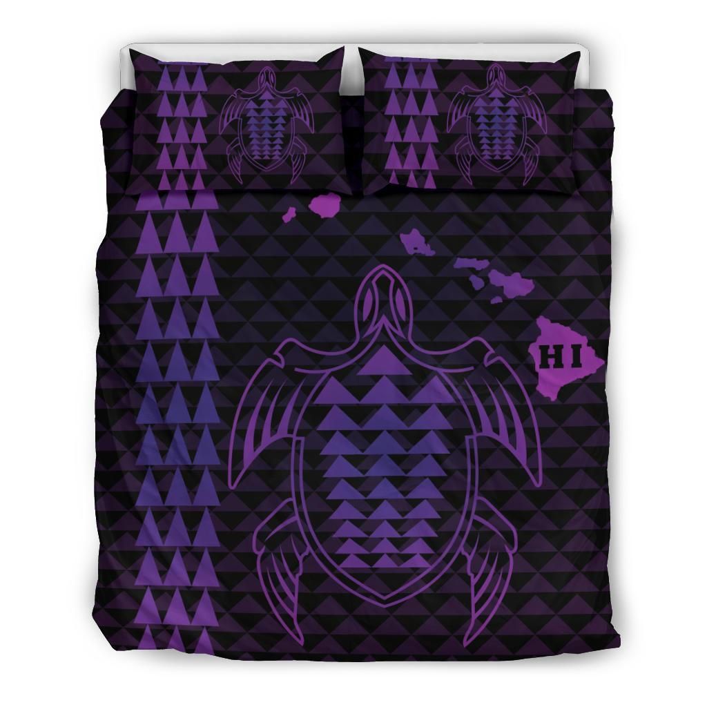 Hawaiian Map Kakau Turtle Polynesian Purple Bedding Set