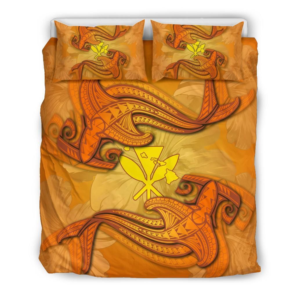 Hawaiian Map Kanaka Hammerhead Shark Polynesian Bedding Set