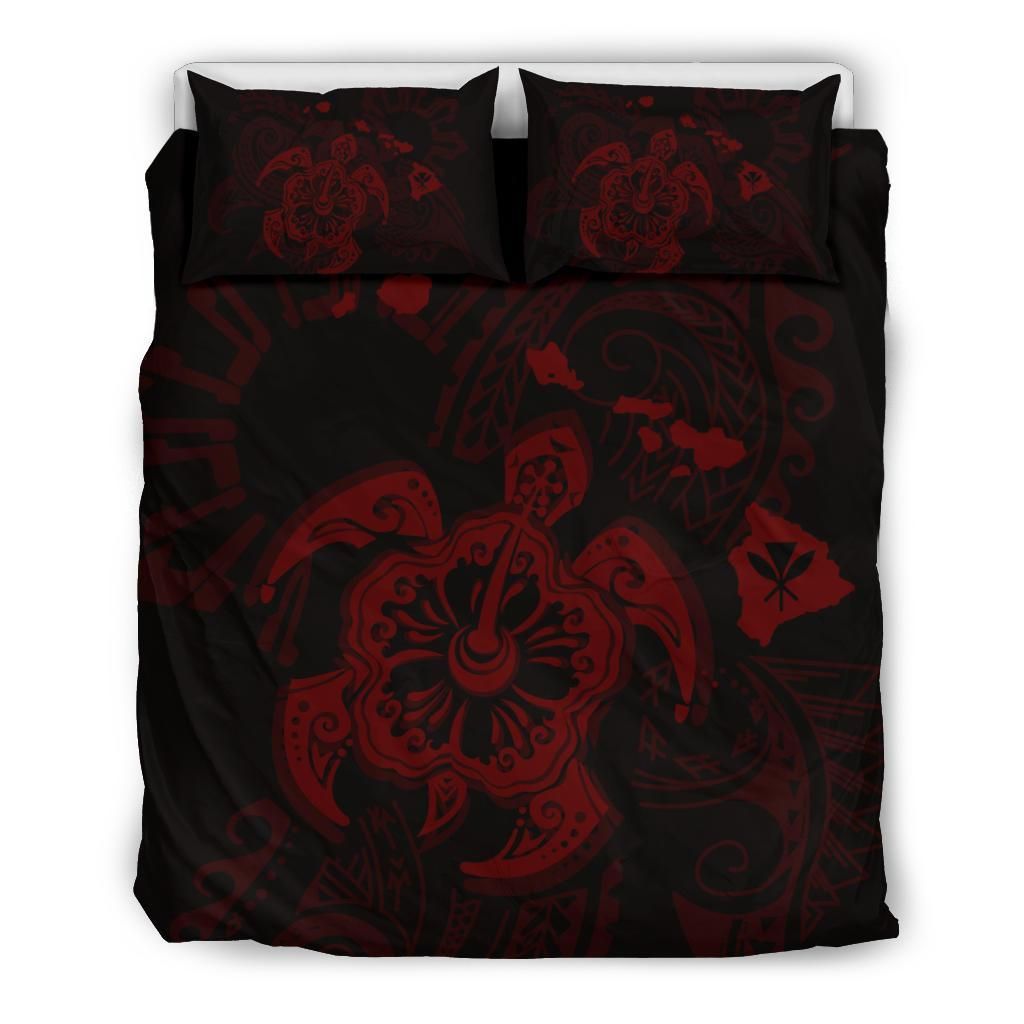 Hawaiian Map Kanaka Hibiscus Turtle Red Bedding Set