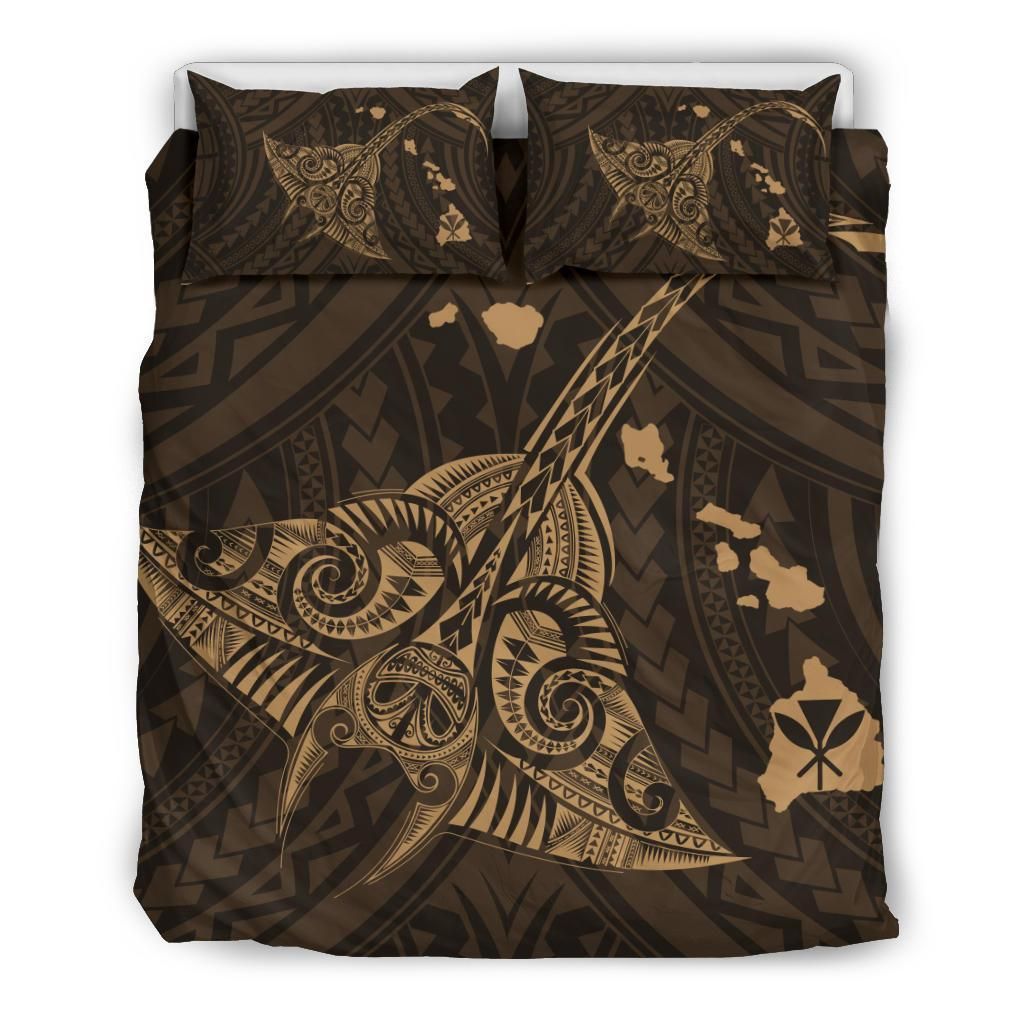 Hawaiian Map Kanaka Manta Ray Polynesian Gold Bedding Set