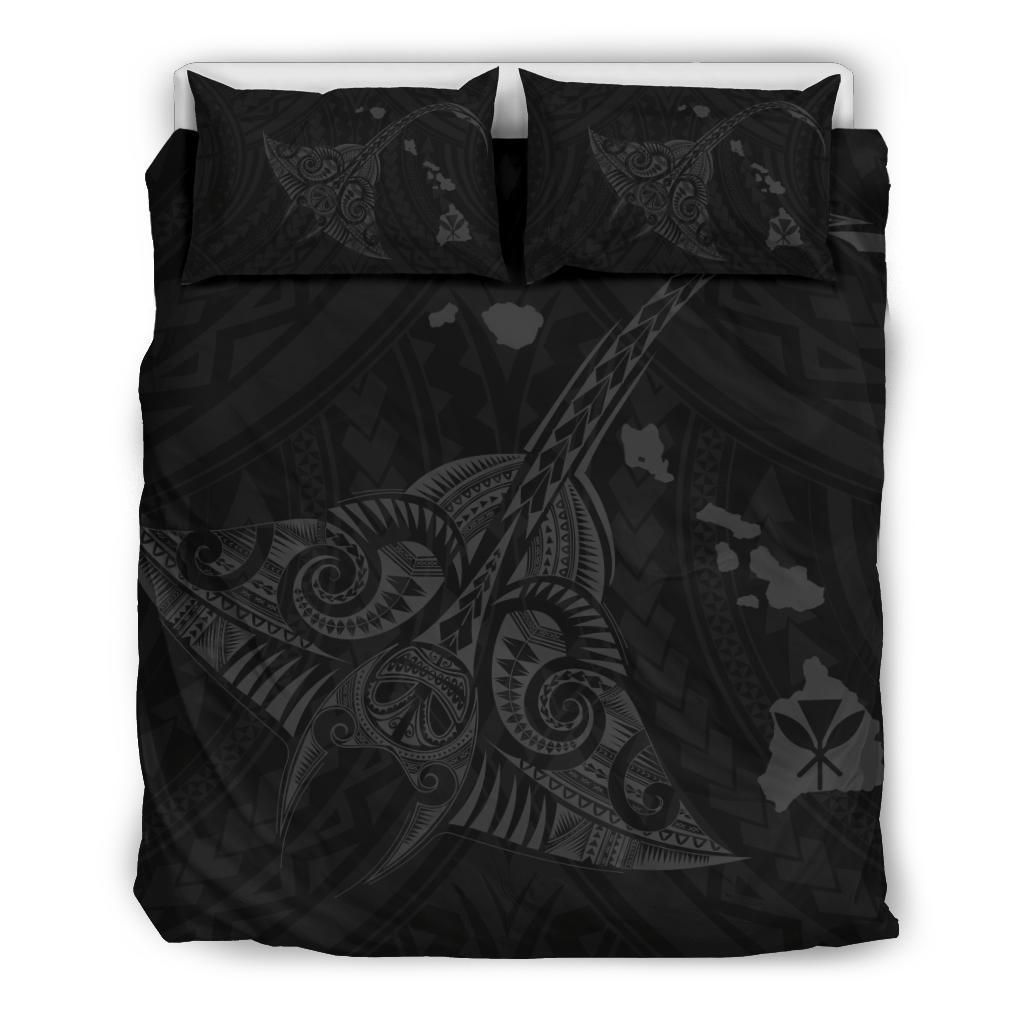 Hawaiian Map Kanaka Manta Ray Polynesian Gray Bedding Set