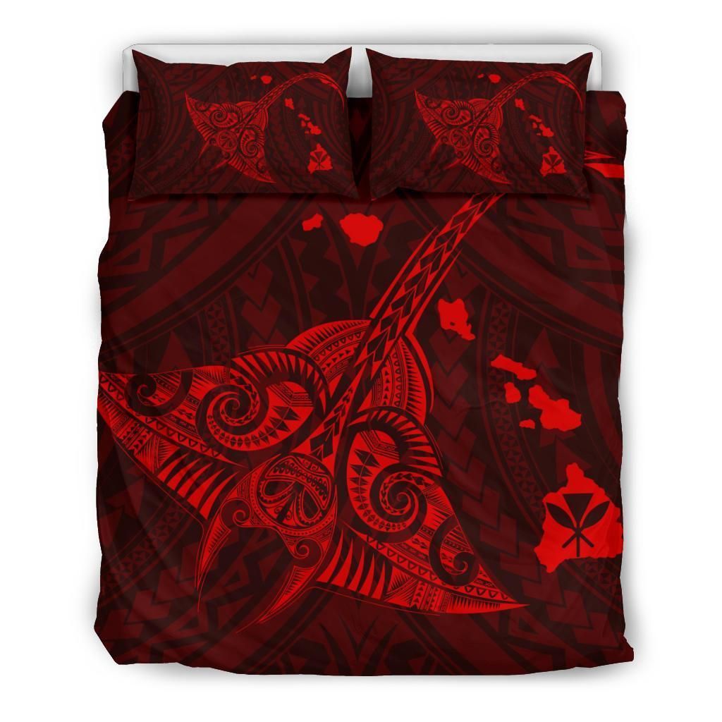Hawaiian Map Kanaka Manta Ray Polynesian Red Bedding Set