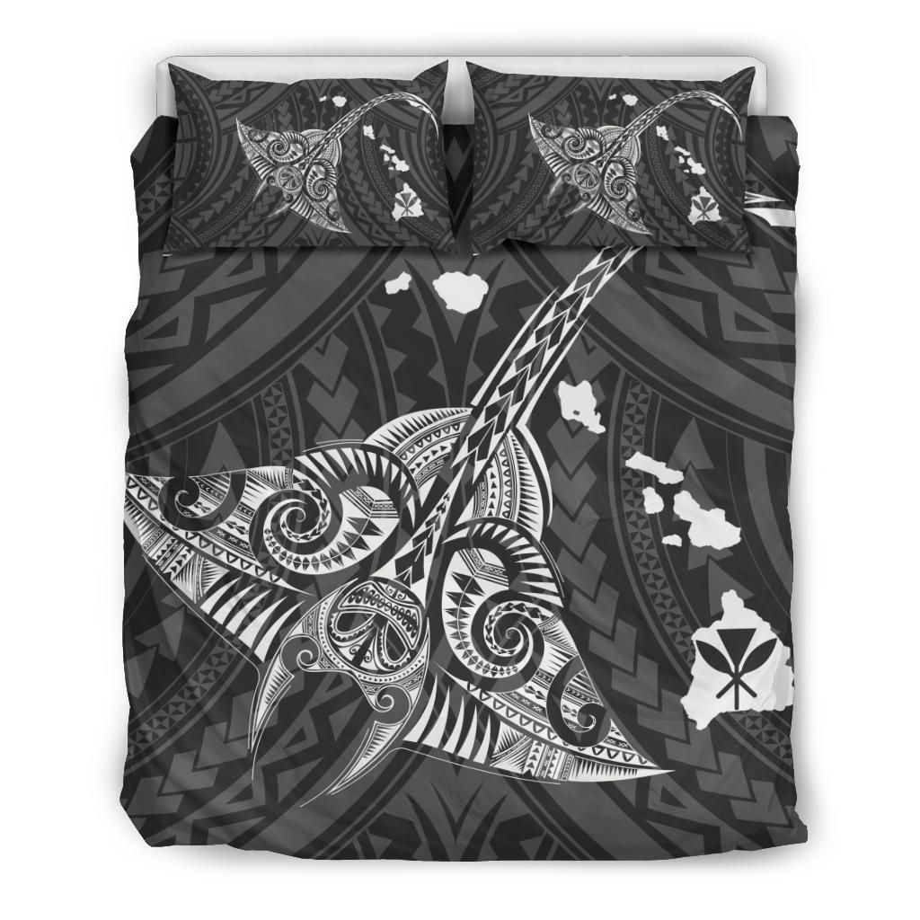 Hawaiian Map Kanaka Manta Ray White Polynesian Bedding Set