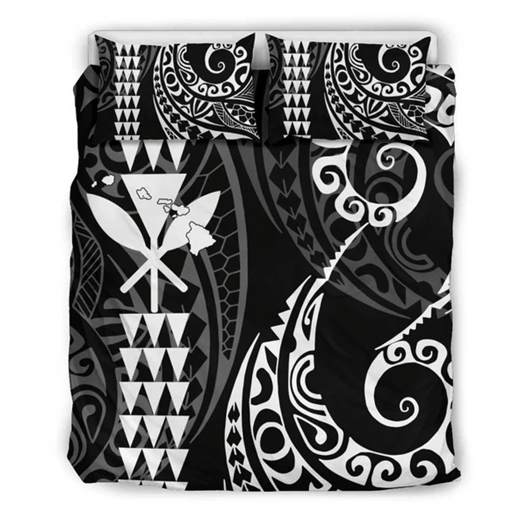 Hawaiian Map Kanaka Maoli Polynesian Black And White Bedding Set