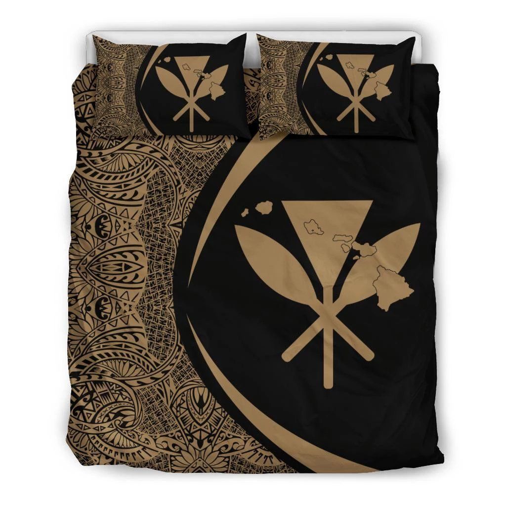 Hawaiian Map Kanaka Maoli Polynesian Circle Style Gold Bedding Set