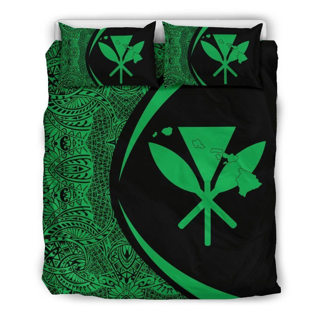 Hawaiian Map Kanaka Maoli Polynesian Circle Style Green Bedding Set
