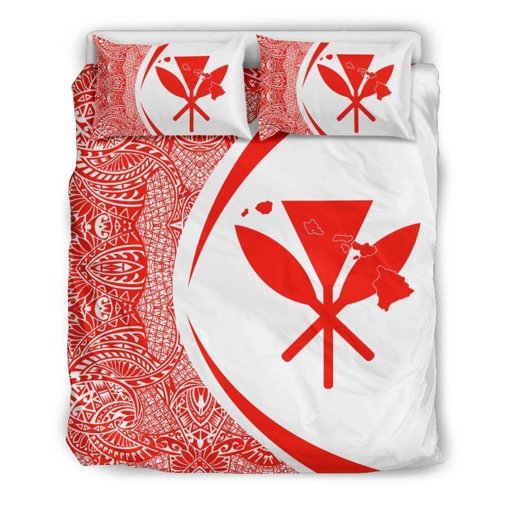 Hawaiian Map Kanaka Maoli Polynesian Circle Style Red And White Bedding Set