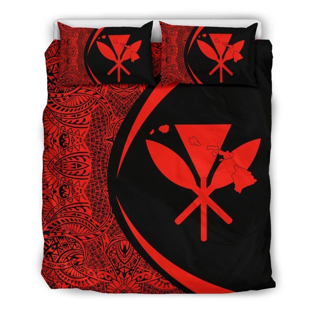Hawaiian Map Kanaka Maoli Polynesian Circle Style Red Bedding Set