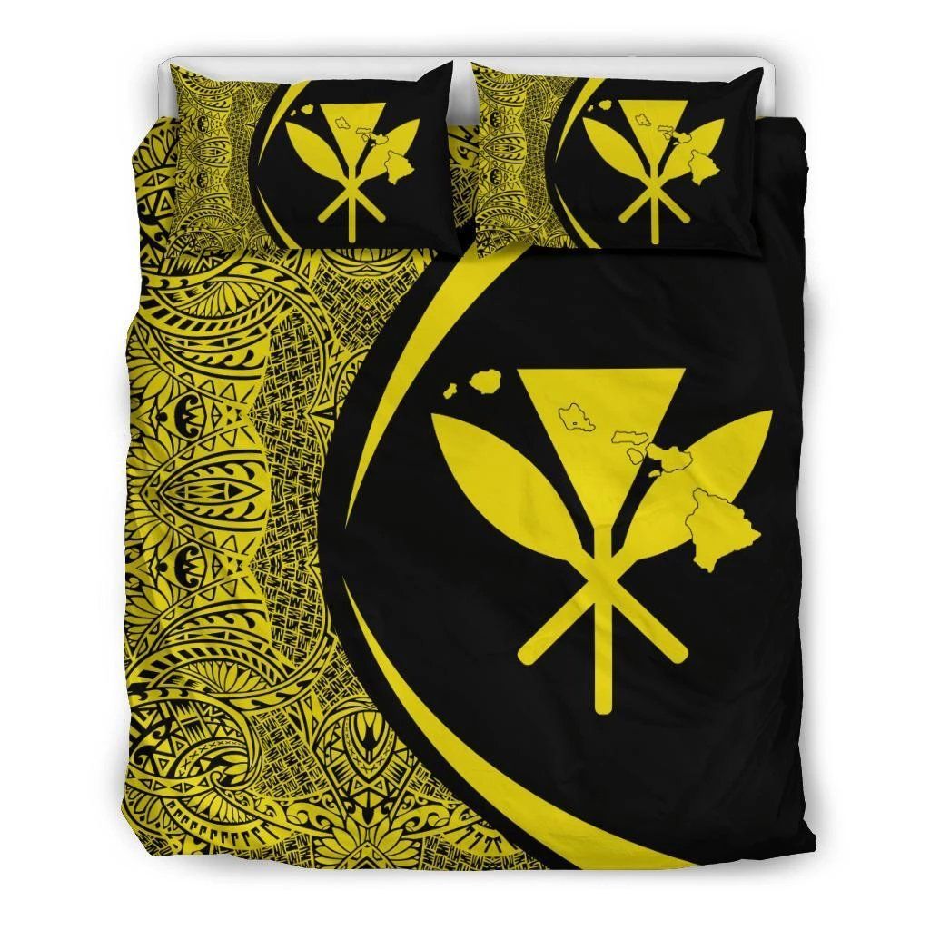 Hawaiian Map Kanaka Maoli Polynesian Circle Style Yellow Bedding Set