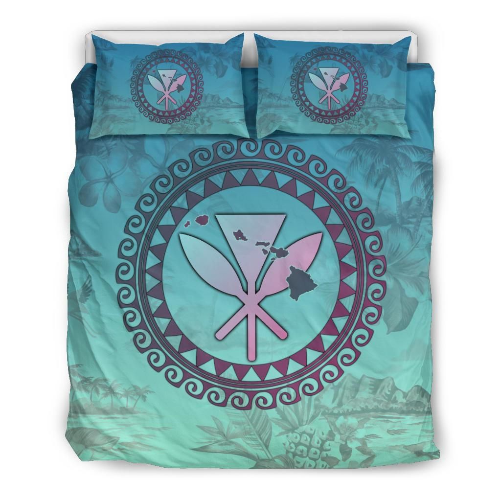 Hawaiian Map Kanaka Vintage Tropical Bedding Set