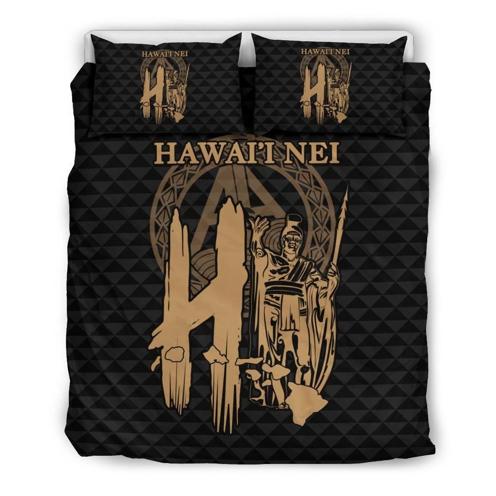 Hawaiian Map King Kamehameha Kakau Gold Bedding Set