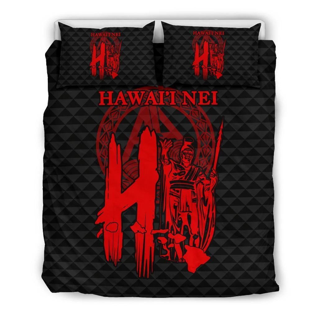 Hawaiian Map King Kamehameha Kakau Red Bedding Set
