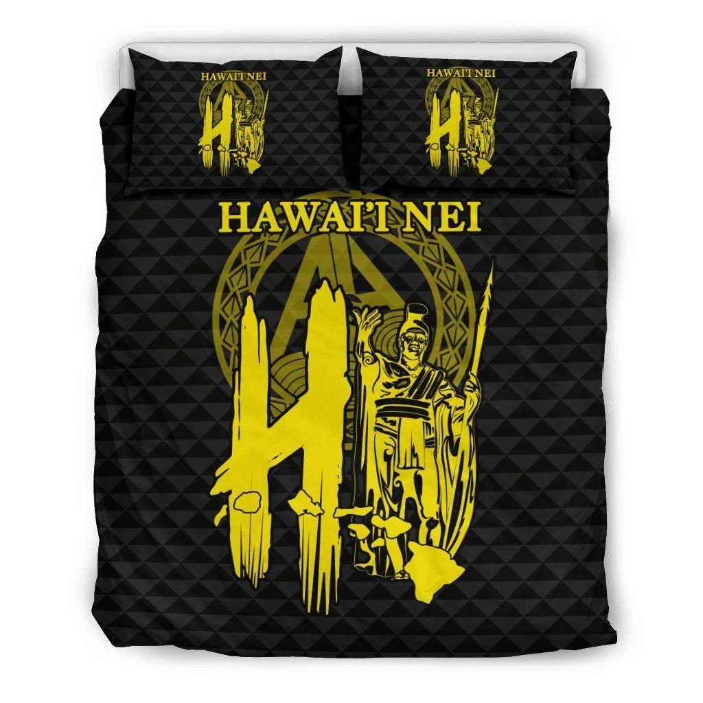 Hawaiian Map King Kamehameha Kakau Yellow Bedding Set
