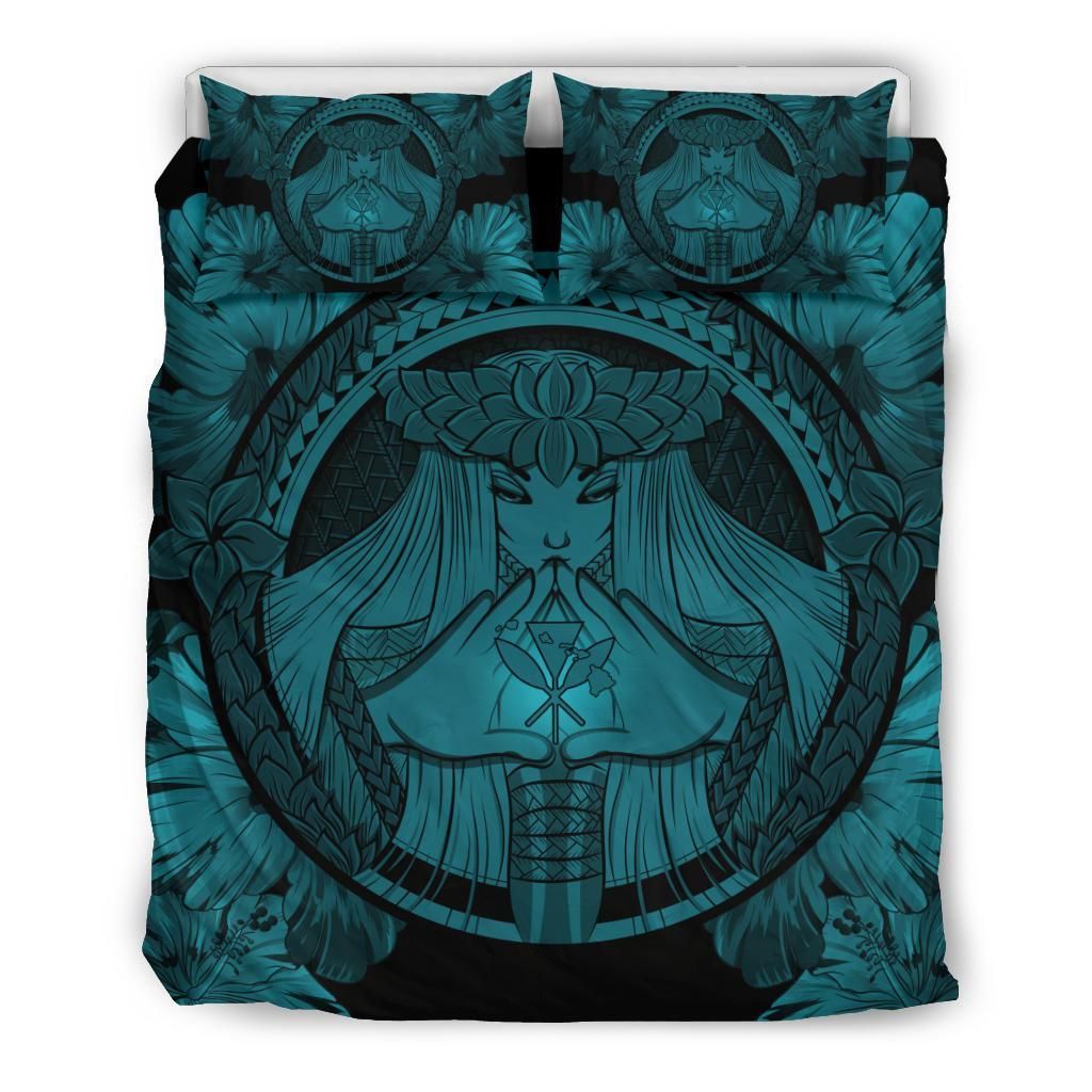 Hawaiian Map Madame Pele Kanaka Polynesian Blue Bedding Set