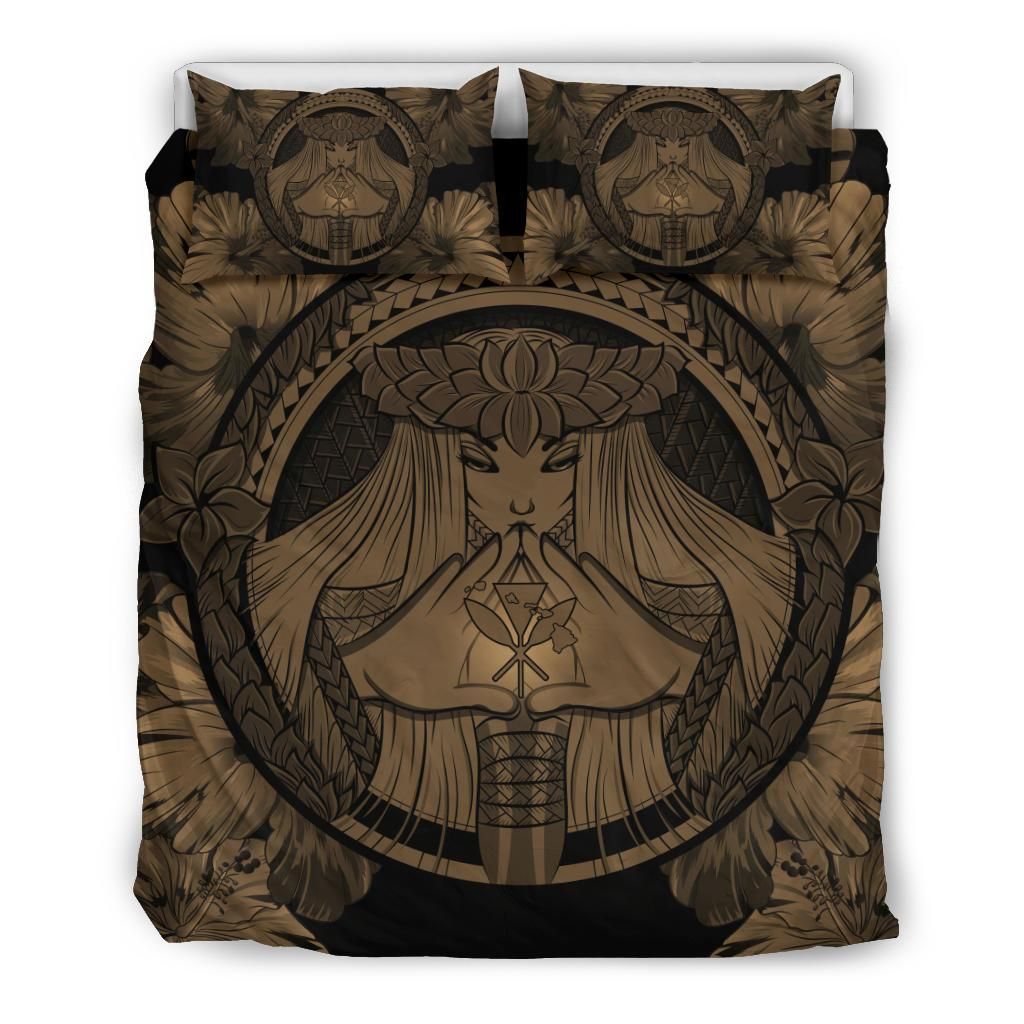 Hawaiian Map Madame Pele Kanaka Polynesian Gold Bedding Set