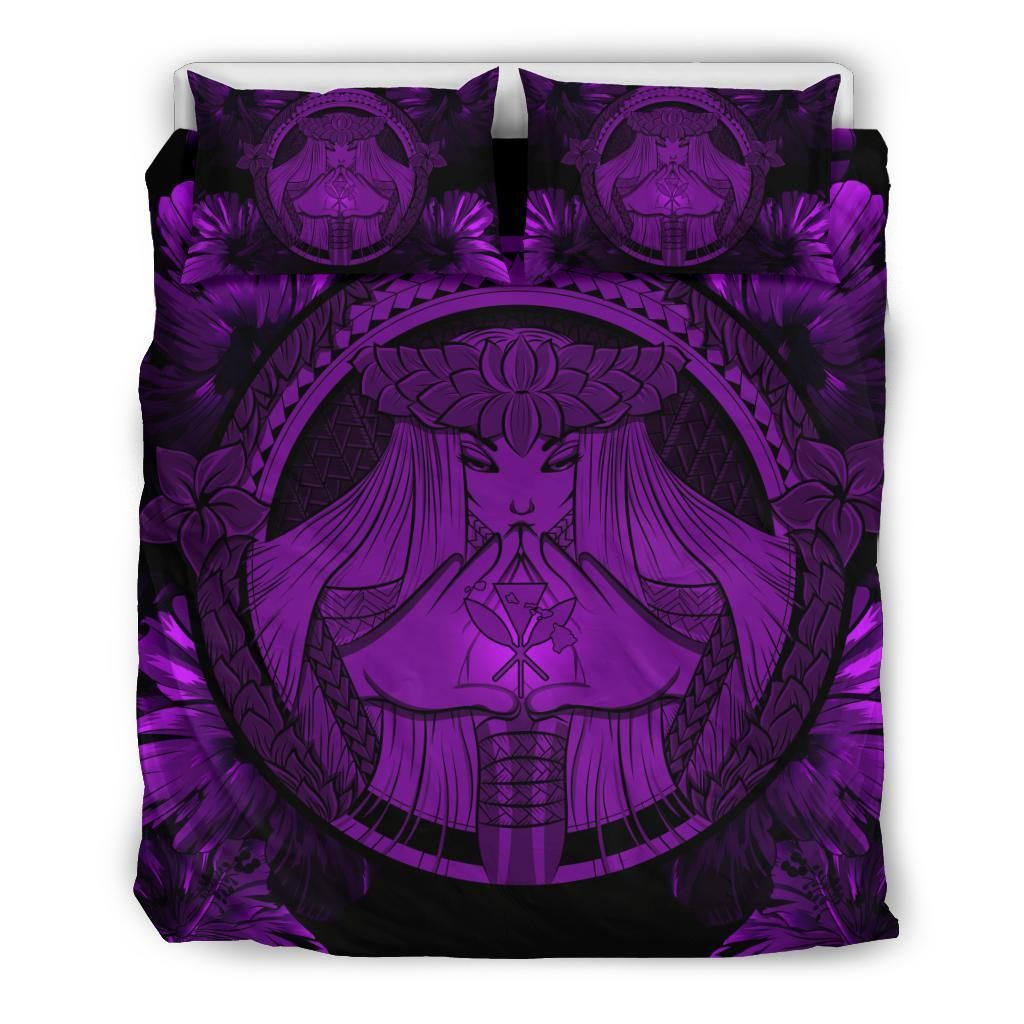 Hawaiian Map Madame Pele Kanaka Polynesian Purple Bedding Set