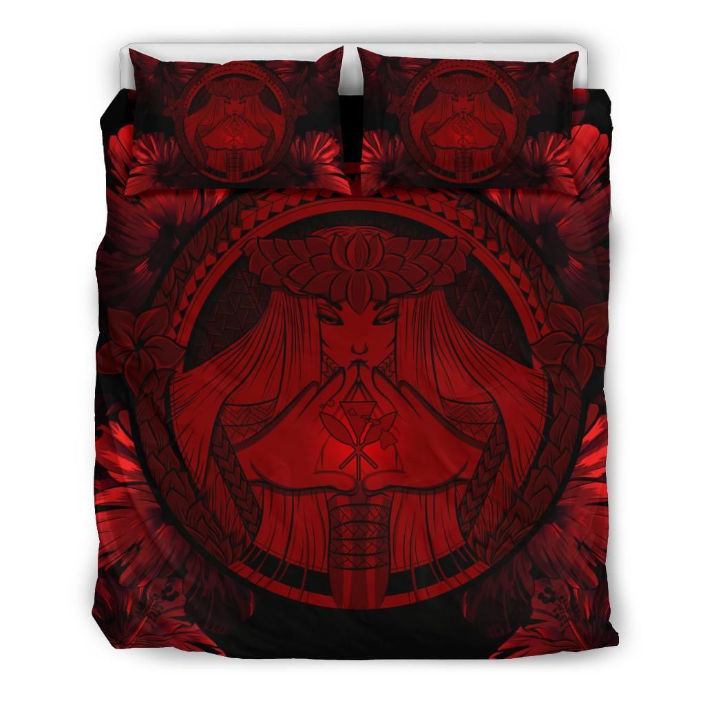 Hawaiian Map Madame Pele Kanaka Polynesian Red Bedding Set