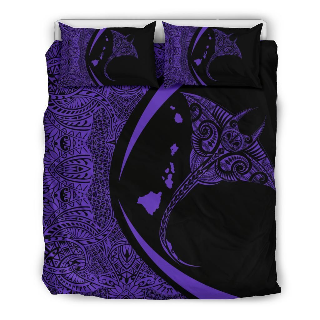 Hawaiian Map Manta Ray Polynesian Purple Circle Style Bedding Set