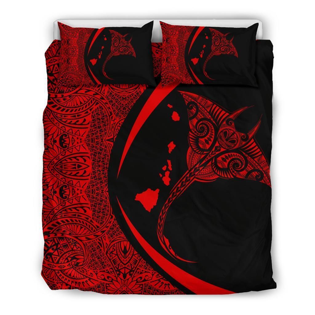 Hawaiian Map Manta Ray Polynesian Red Circle Style Bedding Set