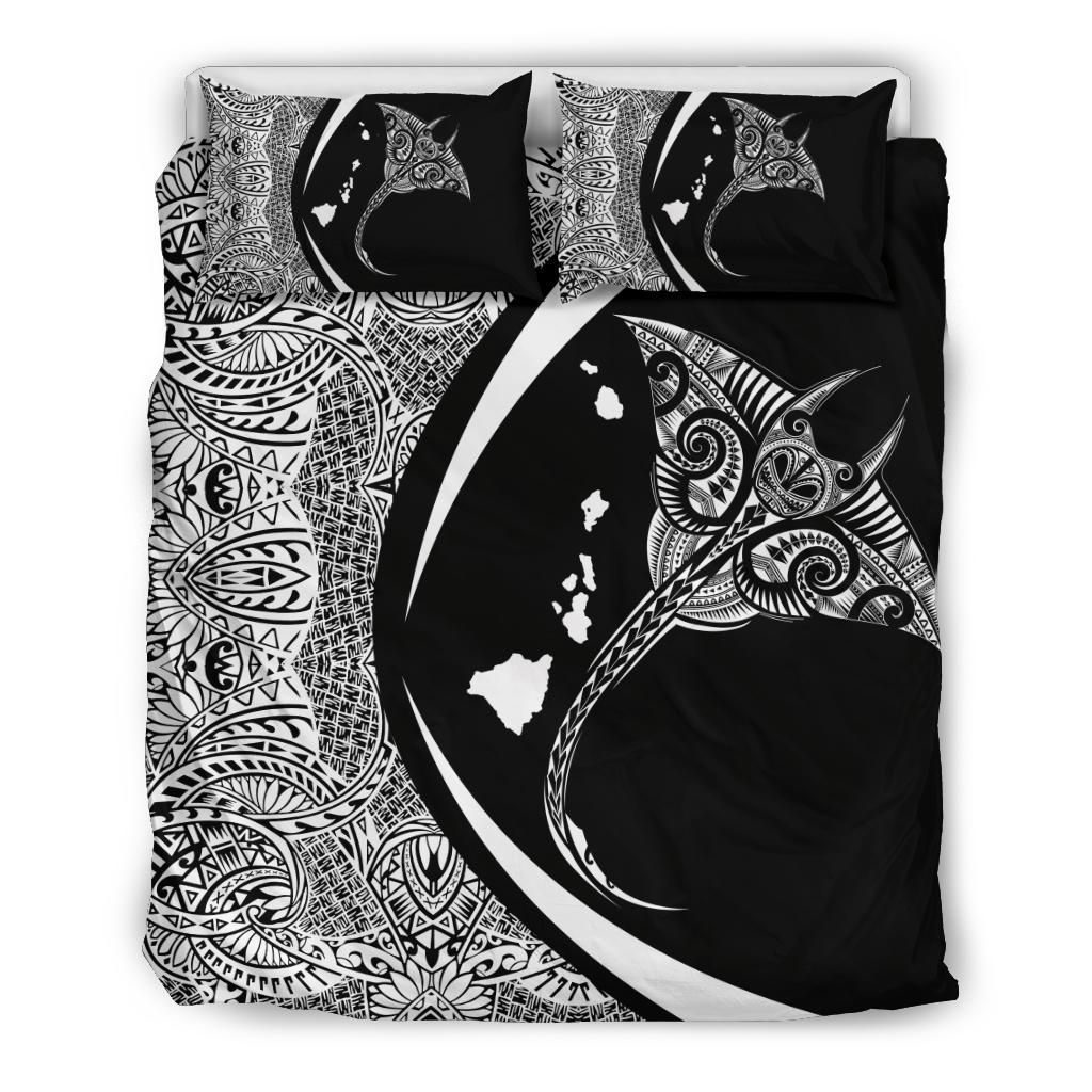 Hawaiian Map Manta Ray Polynesian White Circle Style Bedding Set