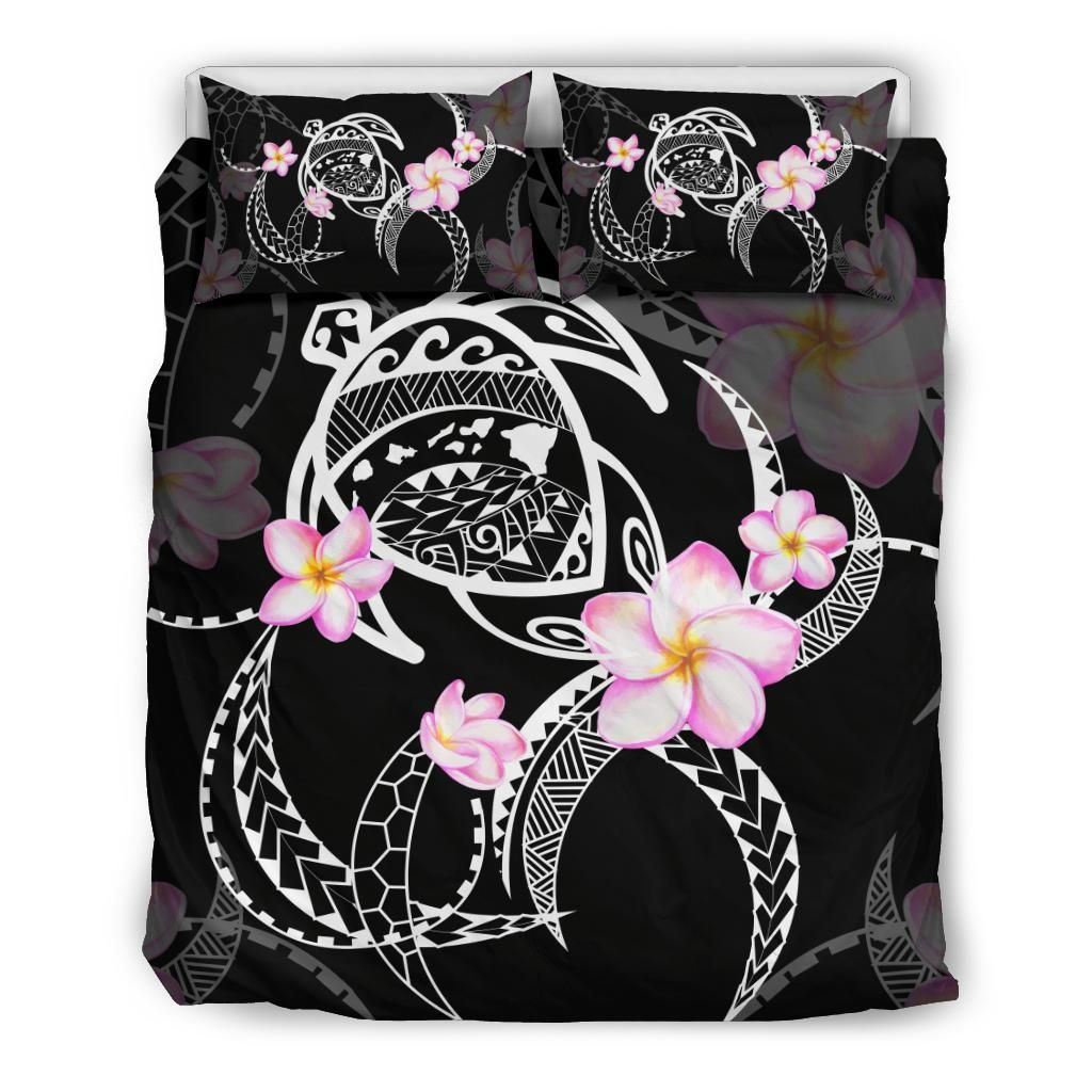 Hawaiian Map Plumeria Turtle Swim Polynesian Bedding Set