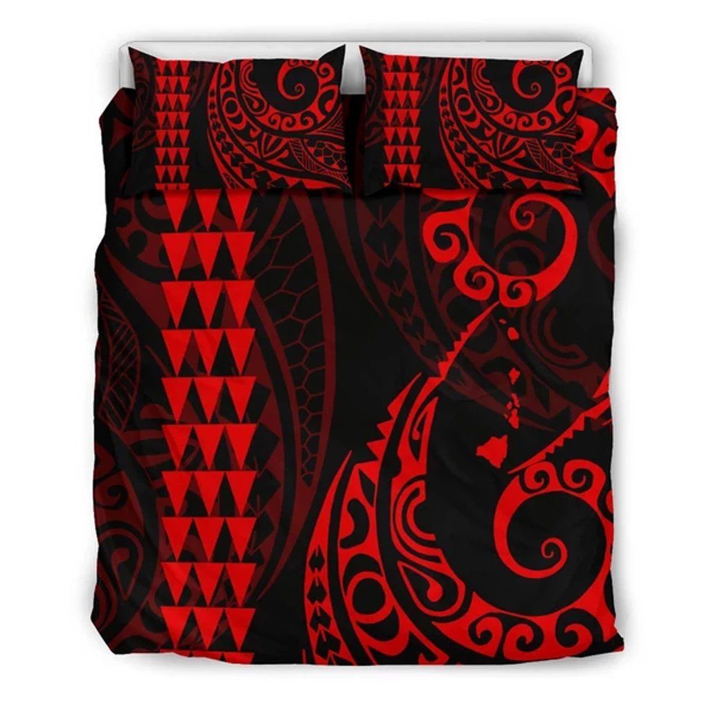 Hawaiian Map Polynesian Black Red Bedding Set