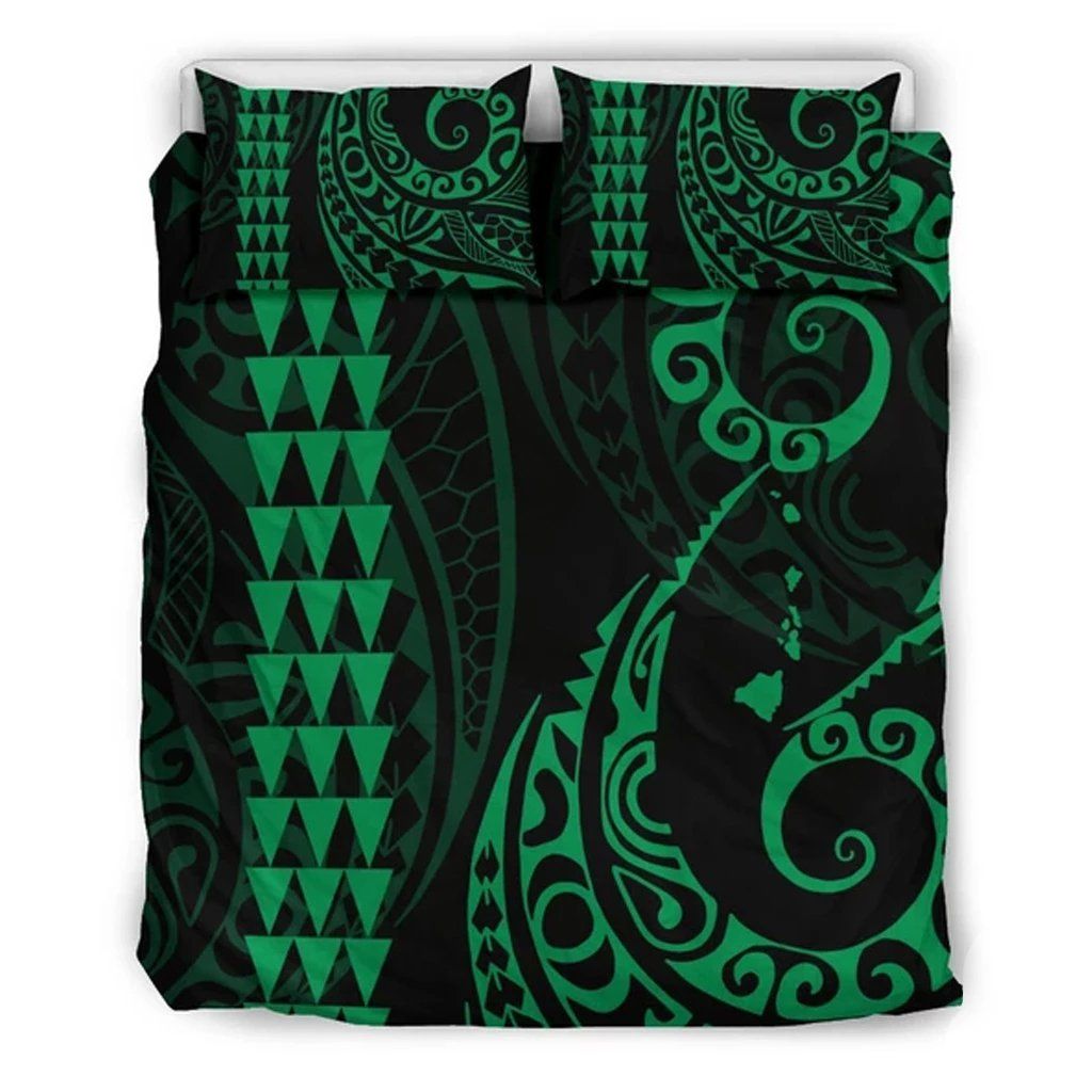 Hawaiian Map Polynesian Green Pattern Bedding Set