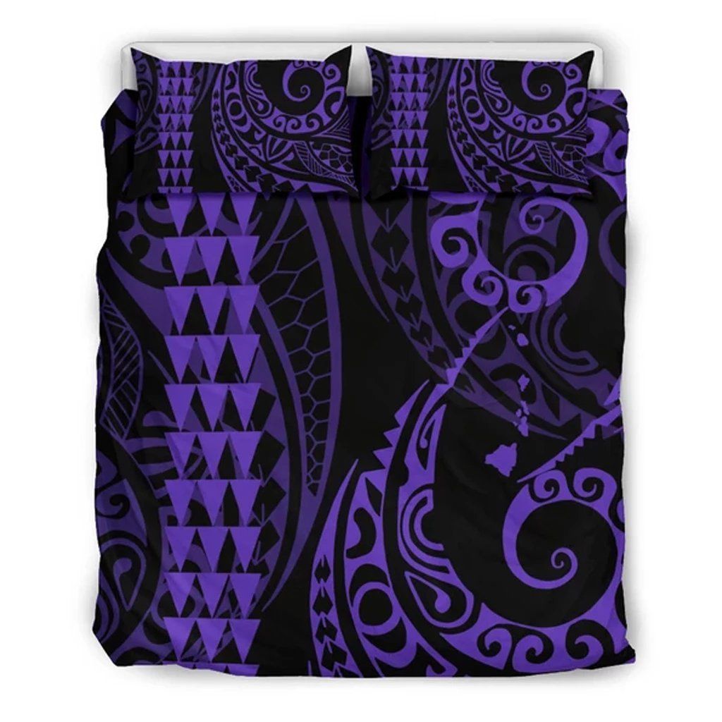 Hawaiian Map Polynesian Purple And Black Bedding Set