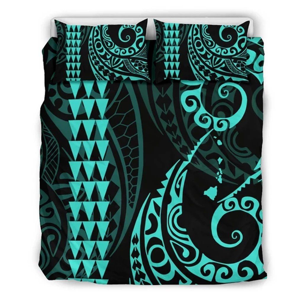 Hawaiian Map Polynesian Turquoise Bedding Set