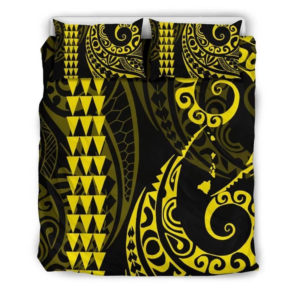 Hawaiian Map Polynesian Yellow Bedding Set