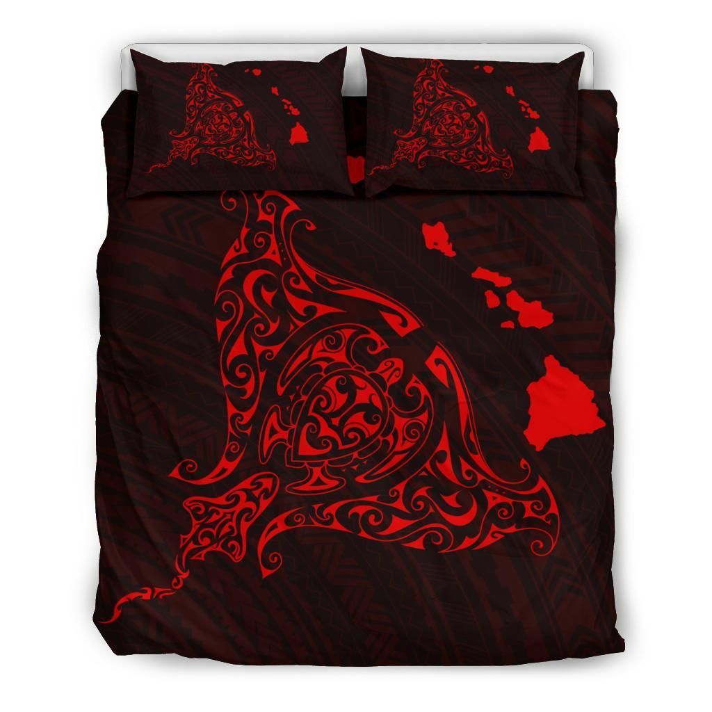Hawaiian Map Rays Turtle Red Bedding Set