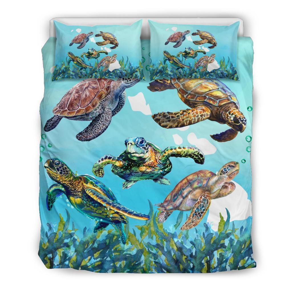 Hawaiian Map Sea Turtles Ocean Polynesian Bedding Set