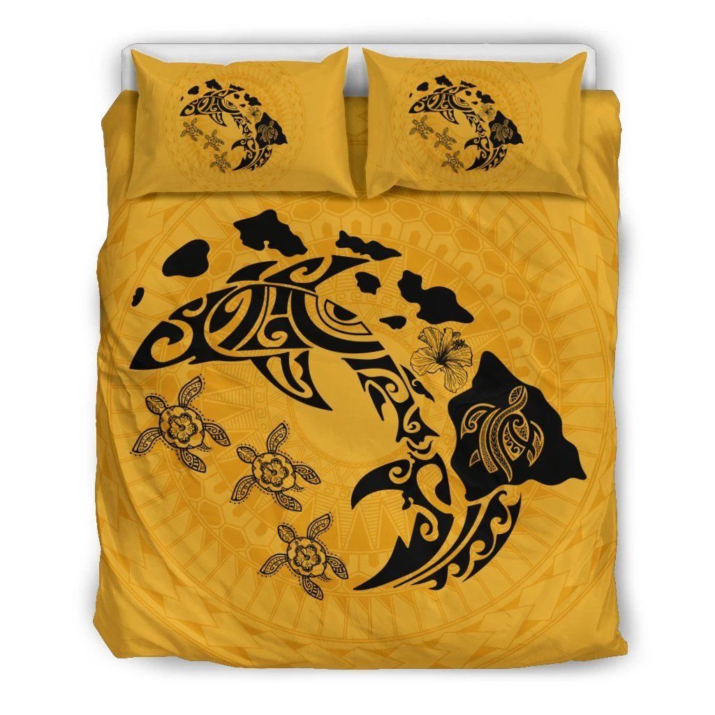 Hawaiian Map Shark Turtle Hibiscus Polynesian Bedding Set