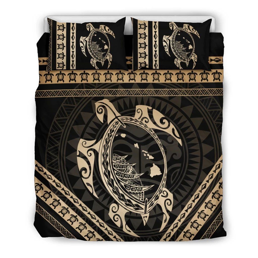 Hawaiian Map Tribal Mask Turtle Polynesian Bedding Set
