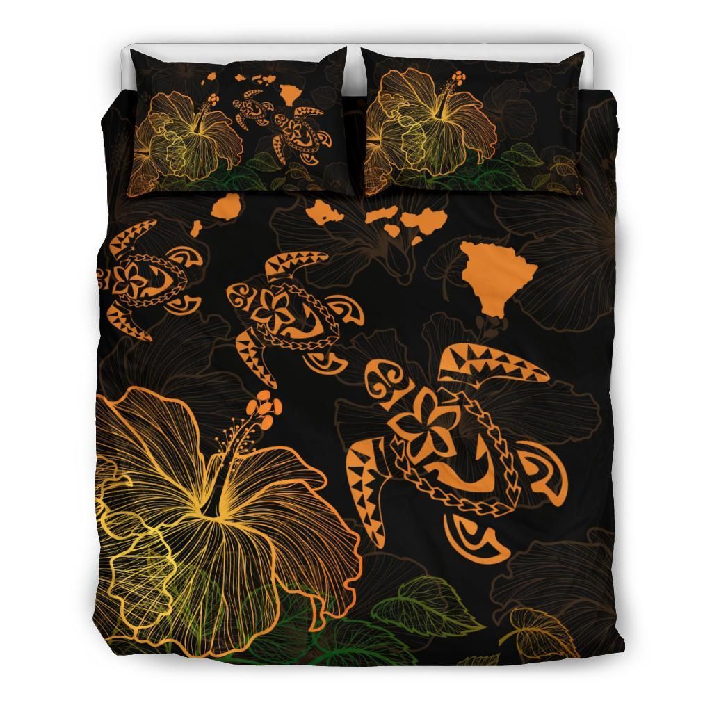 Hawaiian Map Turtle Hibiscus Bedding Set