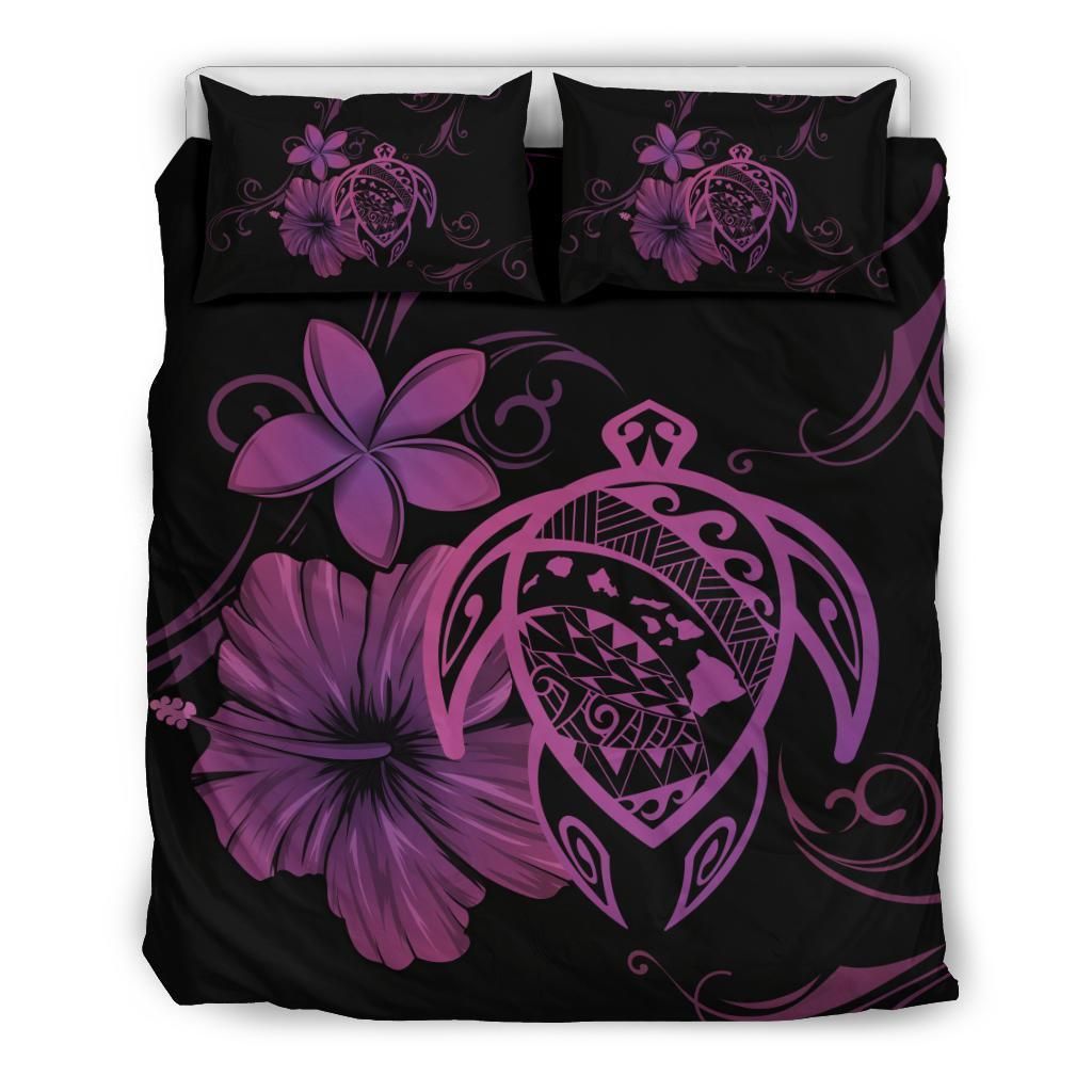 Hawaiian Map Turtle Hibiscus Plumeria Polynesian Bedding Set