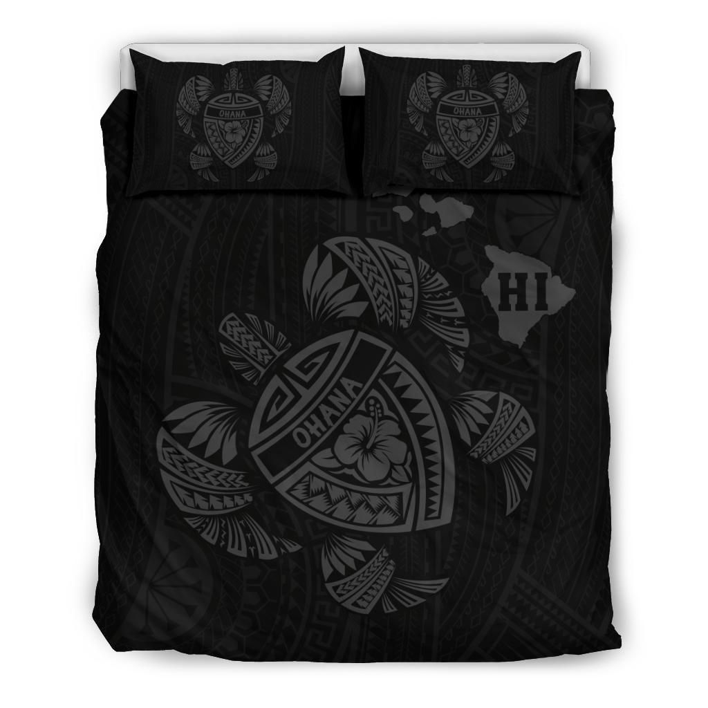 Hawaiian Map Turtle Ohana Hibicus Grey Bedding Set