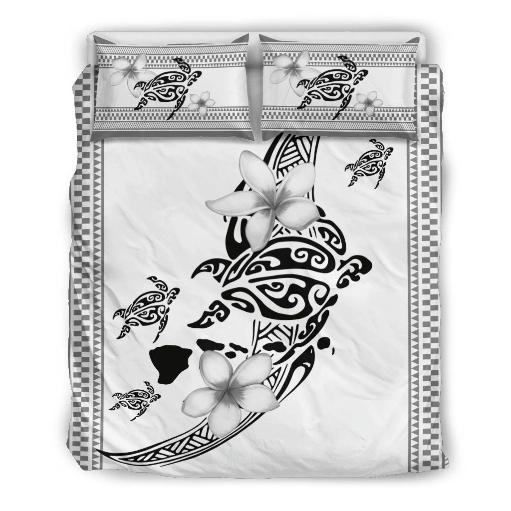 Hawaiian Map Turtle Plumeria Polynesian Bedding Set