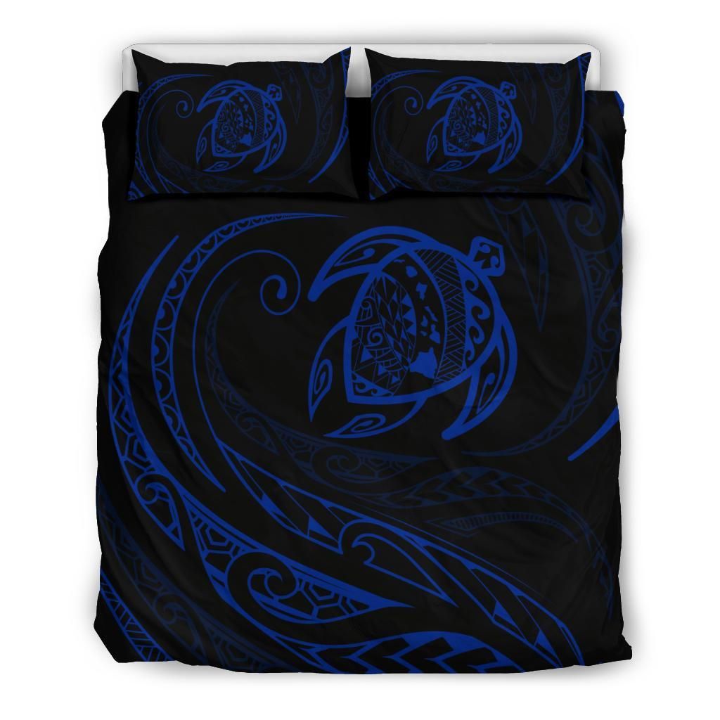 Hawaiian Map Turtle Polynesian Blue Frida Style Bedding Set