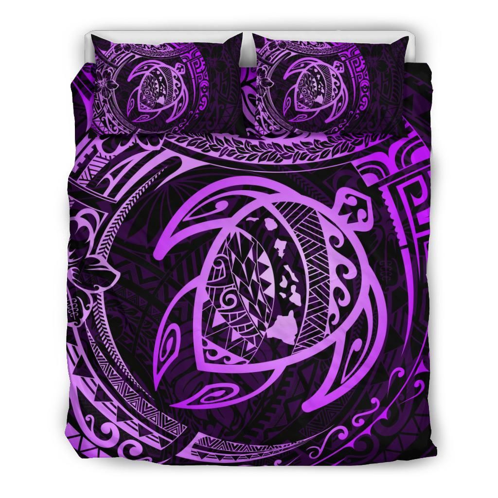 Hawaiian Map Turtle Polynesian Circle Purple Bedding Set