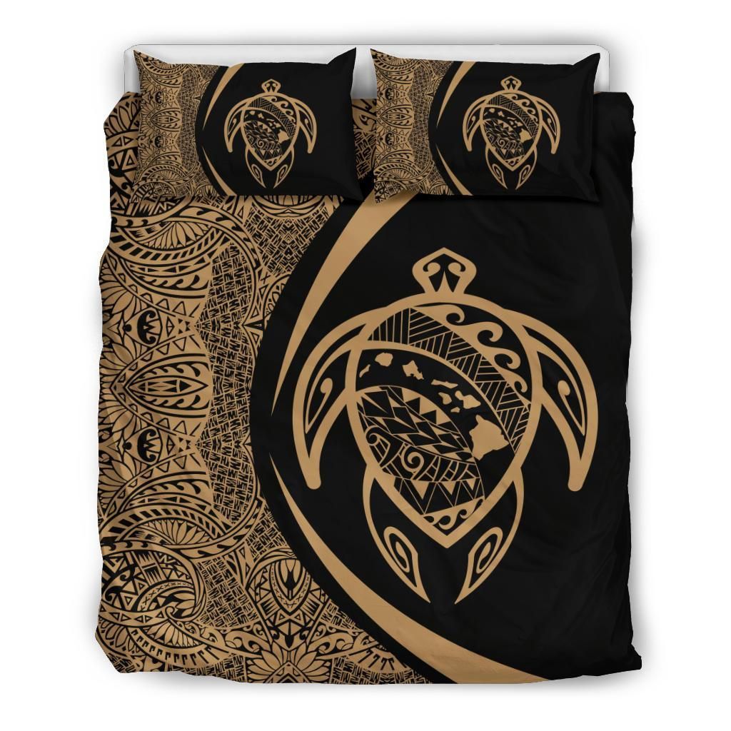 Hawaiian Map Turtle Polynesian Gold Circle Style Bedding Set